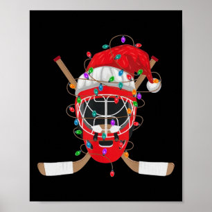 Affiche Père Noël de hockey sur glace de Noël Éclairages d