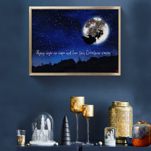 Affiche Père Noël de la Nuit étoilée volant avec des renne