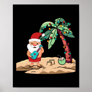 Affiche Père Noël de Noël en Juillet avec Ukulele sur Plag