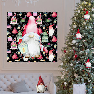 Affiche Père Noël de Noël Gnome & Fond à motif noir