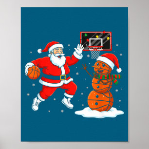 Affiche Père Noël de Noël jouant au basket-ball Dessin de