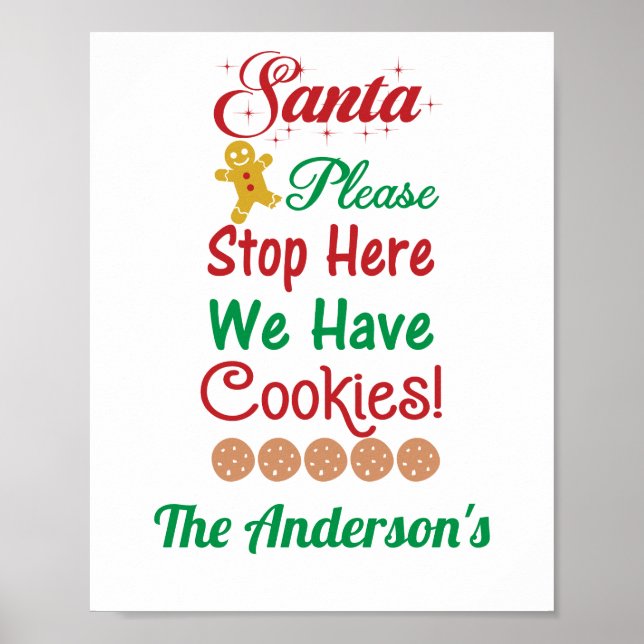 Affiche Père Noël de Noël Nous avons des biscuits Rouge Ve (Devant)