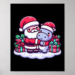 Affiche Père Noël De Noël Qui Accroche Hippopotame À Santa