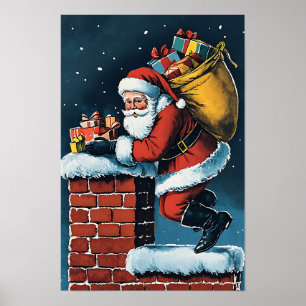 Affiche Père Noël de Noël vintage nostalgique