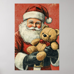 Affiche Père Noël de Noël vintage nostalgique
