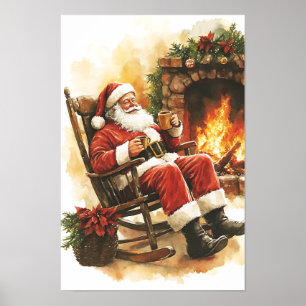 Affiche Père Noël de Noël vintage nostalgique
