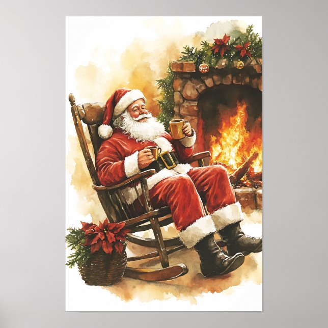 Affiche Père Noël de Noël vintage nostalgique (Devant)