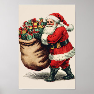 Affiche Père Noël de Noël vintage nostalgique
