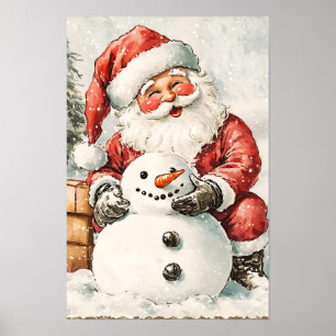 Affiche Père Noël de Noël vintage nostalgique