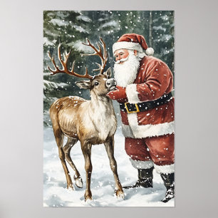 Affiche Père Noël de Noël vintage nostalgique