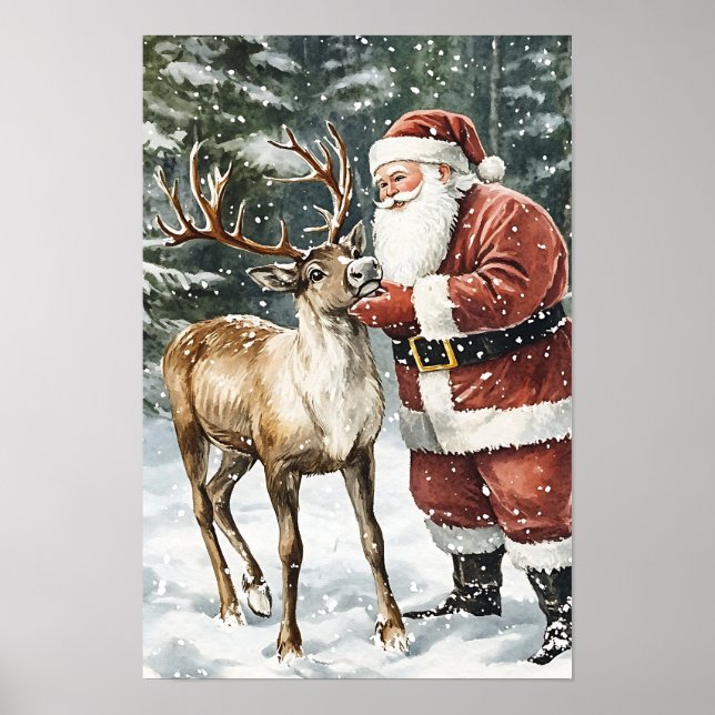 Affiche Père Noël de Noël vintage nostalgique (Devant)
