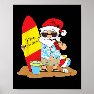 Affiche Père Noël de plage de planche de surf d'été Hawaïe