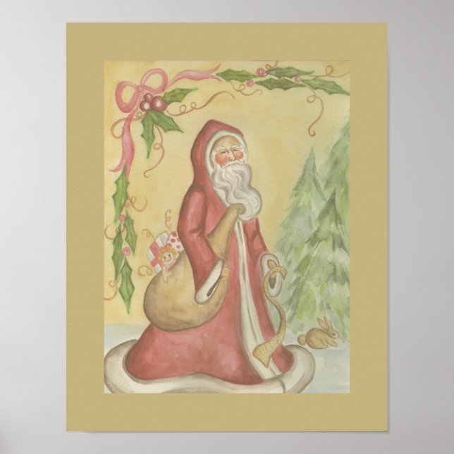 Affiche Père Noël de style antique encadré mural (Devant)