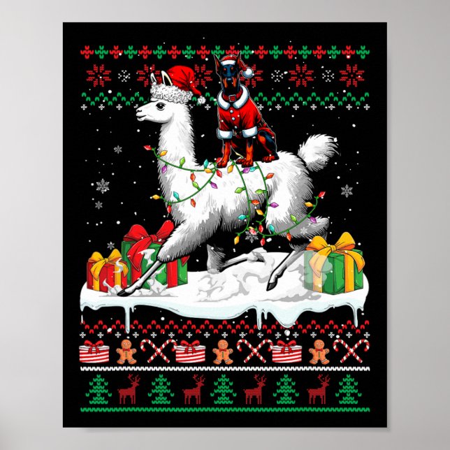 Affiche Père Noël Dobermann équitation Llama Sweat de Noël (Devant)