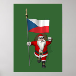 Affiche Père Noël Doux Avec Drapeau De République Tchèque