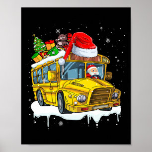 Affiche Père Noël Driving School Bus Xmas Tree Colorful Co