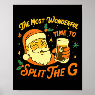 Affiche Père Noël drôle Bière Noël Split The G, Hilarant