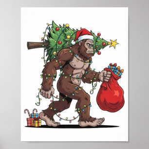 Affiche Père Noël drôle Bigfoot Lumières de sapin de Noël