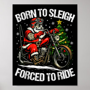 Affiche Père Noël drôle de Noël à moto vélo motard