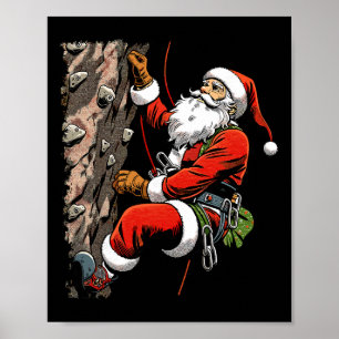 Affiche Père Noël drôle escalade de rochers Noël Xmas Boul