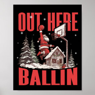 Affiche Père Noël drôle et funky par ici à Noël en esquiss