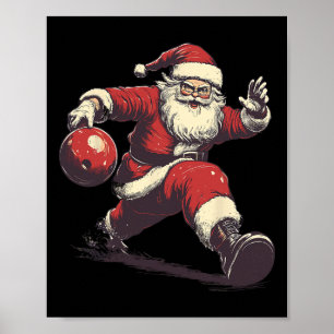 Affiche Père Noël drôle Joueur de Bowling Noël Xmas P
