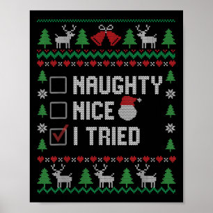 Affiche Père Noël drôle liste de Noël jolie méchant j'ai e