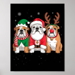 Affiche Père Noël drôle Renne Chien Bouledogue Anglais Fem