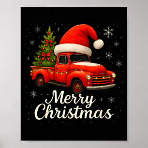 Affiche Père Noël du vieux camion rouge Chapeau Arbre de N