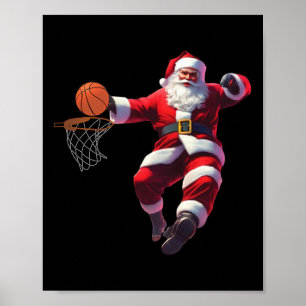 Affiche Père Noël elfe jouant au basket-ball de noël pyjam