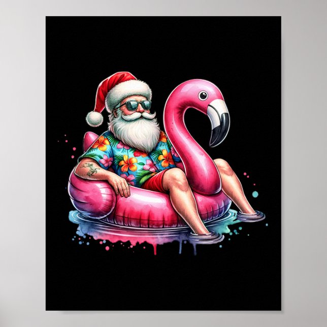 Affiche Père Noël en chemise hawaïenne Flamingo Floatie No (Devant)