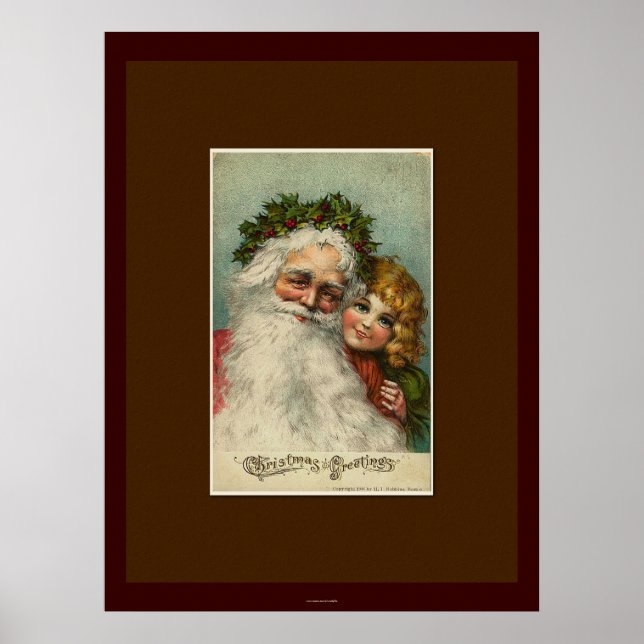 Affiche Père Noël & Enfant Art Vintage (Devant)