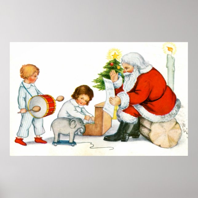 Affiche Père Noël, enfants et jouets (Devant)