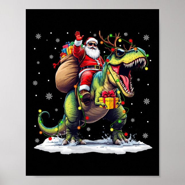 Affiche Père Noël équitation Dinosaur T Rex Christmas Boys (Devant)