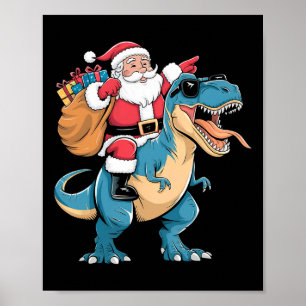 Affiche Père Noël équitation Dinosaur T Rex Christmas Boys