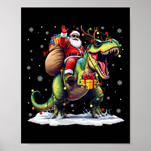 Affiche Père Noël équitation Dinosaur T Rex Christmas Boys (Devant)