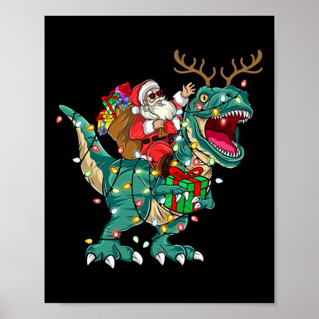 Affiche Père Noël équitation Dinosaur T rex Deer Kids Boys (Devant)