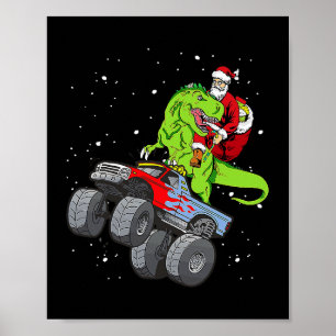 Affiche Père Noël équitation T Rex Dinosaur Monster Camion