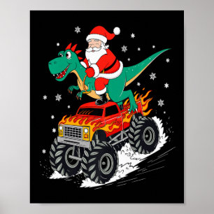 Affiche Père Noël équitation T Rex Dinosaur Monster Camion
