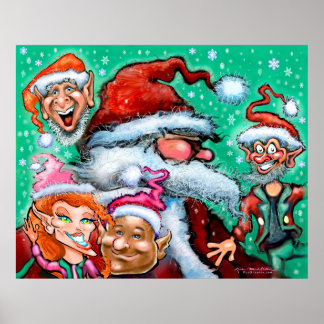 Affiche Père Noël et Elfes de Noël