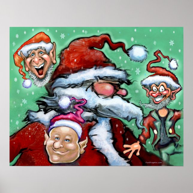 Affiche Père Noël et Elfes de Noël (Devant)