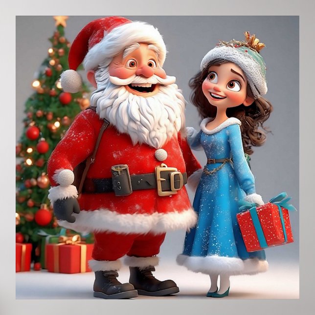 Affiche Père Noël et la Fée des Neiges célébrant Noël (Devant)