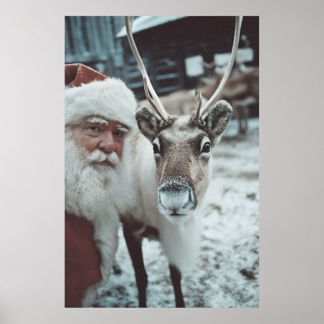 Affiche Père Noël et Renne Magie d'Hiver (Devant)