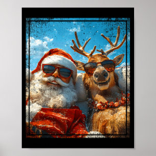 Affiche Père Noël et selfie de renne Vacances de Noël drôl