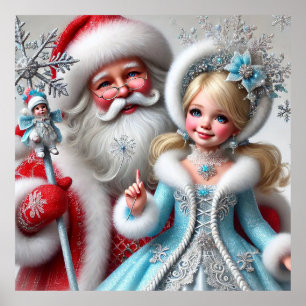 Affiche Père Noël et Snow Mainen dans un pays des merveill