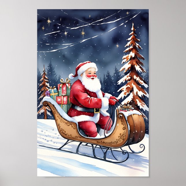 Affiche Père Noël et son art classique Snowy Sleigh (Devant)