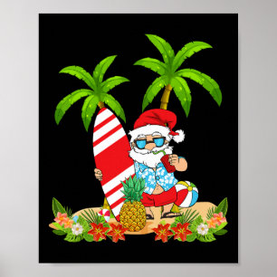 Affiche Père Noël Été Surfant Noël En Juillet Plage Vacanc
