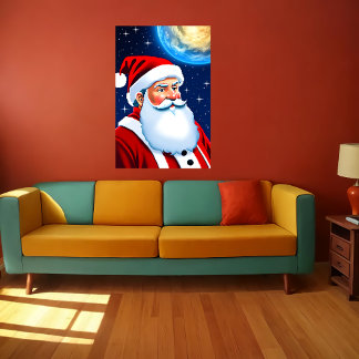 Affiche Père Noël, étoiles et lune | Art AI