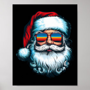 Affiche Père Noël Face Retro Sungles Noël Noël Noël Hommes