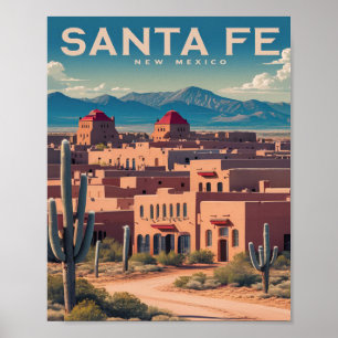 Affiche Père Noël Fe New Mexico Retro Travel